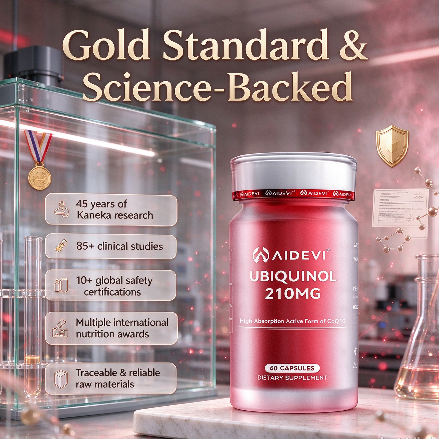AIDEVI Kaneka Ubiquinol 210mg – Salud Cardíaca Avanzada y Absorción de CoQ10 – 60 Softgels